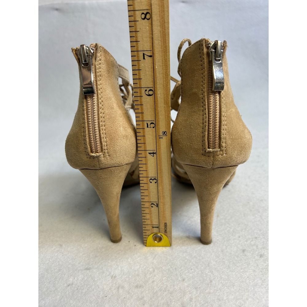 Boho Chic a.n.a Women 7.5M Tan Strappy Snakeskin Gladiator Lace Up Stiletto Heel - Picture 7 of 9